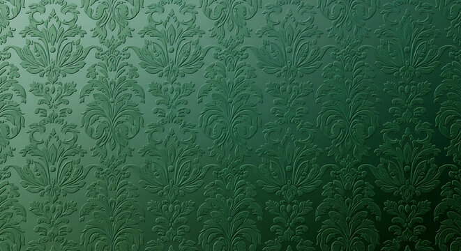 Fototapeta Green Damask Patterned Wallpaper Texture.