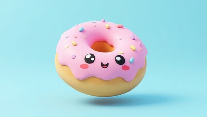 Fototapeta premium donut with pink frosting, donut with pink icing, donut on pink background, 