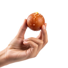 Hand Holding a Single Gulab Jamun isolated on a transparent background 