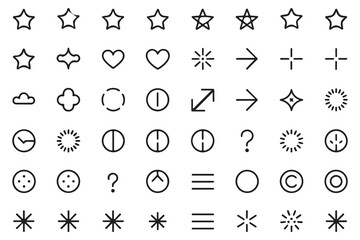 Minimal black line icon set collection for web, app, and user interface design isolated on light background
