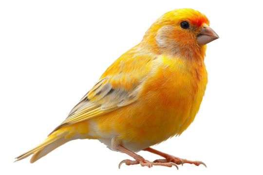 Vibrant yellow canary bird isolated on transparent background - high resolution PNG digital illustration perfect for cutout design projects