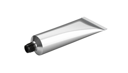 Silver aluminum tube packaging isolated on transparent background