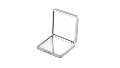 Silver compact mirror for makeup isolated on transparent background