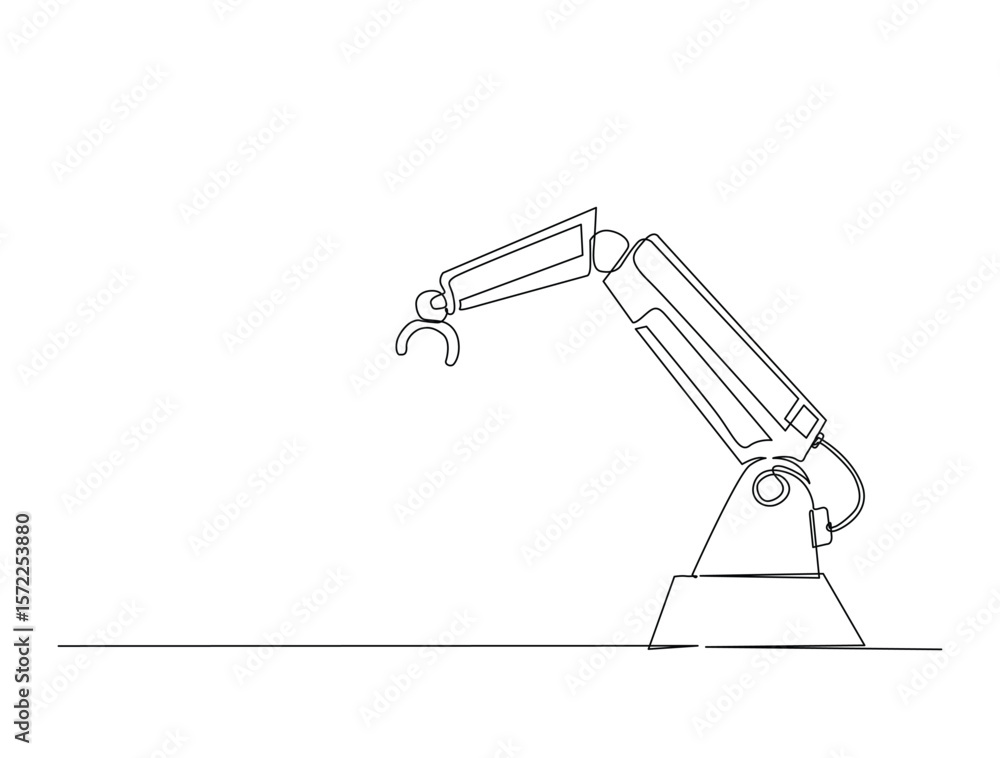 Aufkleber continuous one line drawing of robot arm machine for industry. robotic arm technology outline illust
