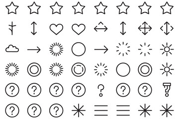 Minimal black line icon set collection for web, app, and user interface design isolated on light background
