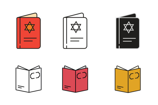 WebJewish Religious Book and Notebook Icon Set  Flat Outline  Color Variations