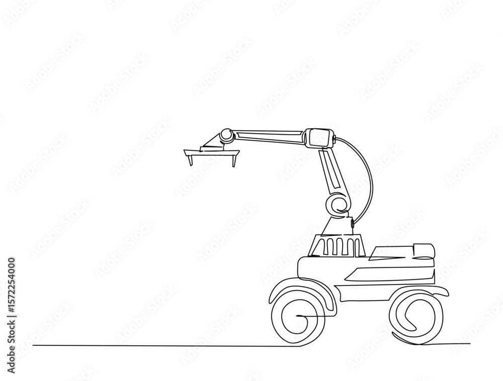 Aufkleber continuous one line drawing of robot arm machine for industry. robotic arm technology outline illust