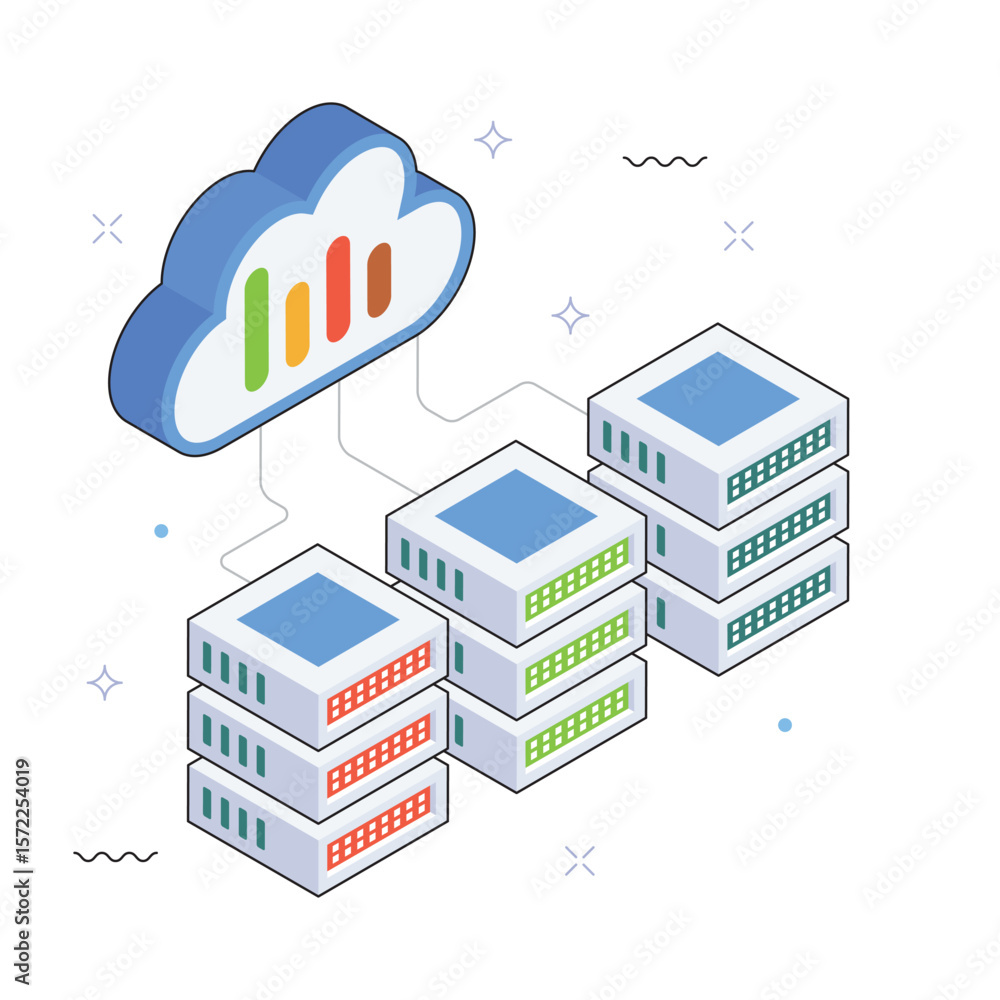 Poster cloud-based analytics vector isometric illustration. eps 10 file