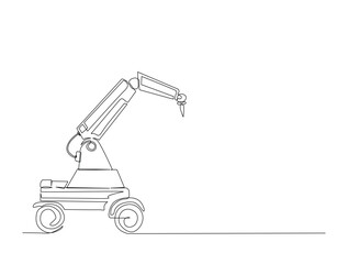 Continuous one line drawing of robot arm machine for industry. Robotic arm technology outline illustration. Editable vector.