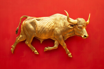 Golden buffalo isolated on red. Generative AI