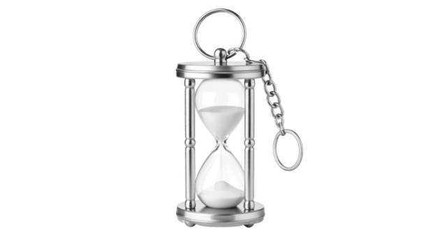 Silver hourglass keychain isolated on transparent background