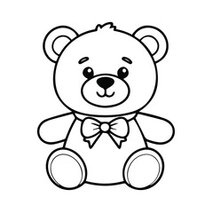 Cute cartoon teddy bear with a bow tie, sitting in a simple pose. Adorable children's toy with a playful expression.