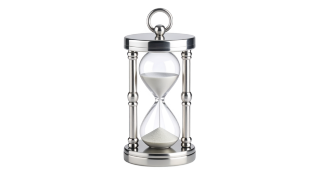 Silver hourglass timepiece isolated on transparent background