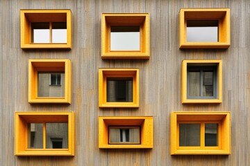 Fototapeta premium Modern building facade with yellow window frames