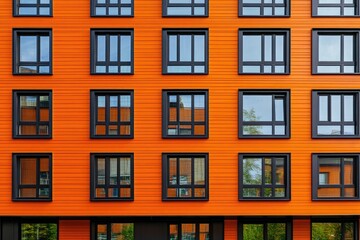 Obraz premium Orange apartment building facade with repeating windows