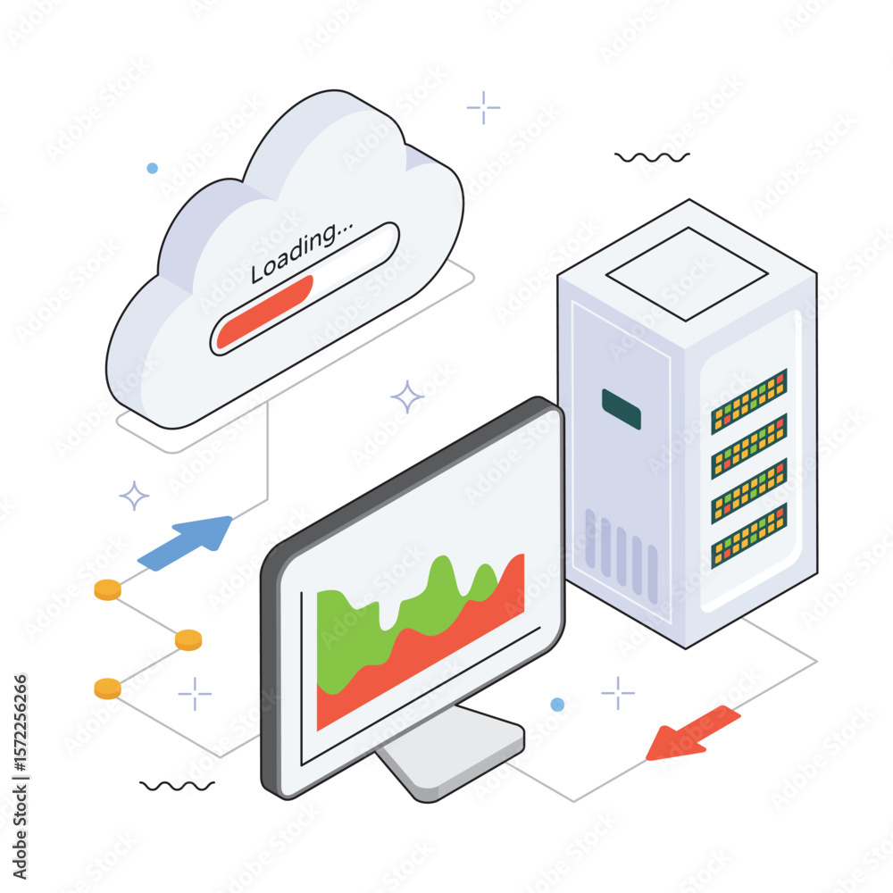 Poster cloud loading vector isometric illustration. eps 10 file