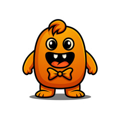 Cute Orange Cartoon Monster with Bow Tie - 2D Character Illustration