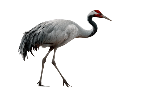 Majestic crane bird isolated on transparent background in high resolution PNG format for seamless cutout and design projects