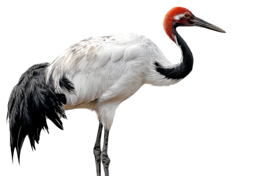 Majestic crane bird isolated on transparent background in high resolution PNG format for seamless cutout and design projects