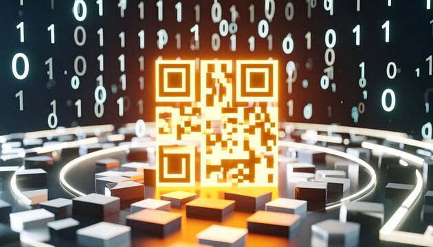 Glowing QR code on digital platform