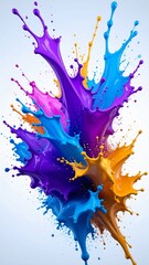 Vibrant purple blue and orange paint splashes abstract background