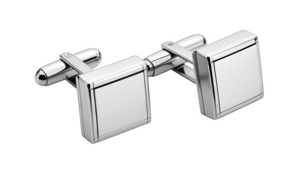 Silver square cufflinks  isolated on transparent background