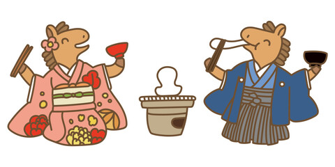 馬年の年賀状素材ベクターデザイン