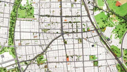 Obraz premium Urban map, gridded streets, parks, buildings