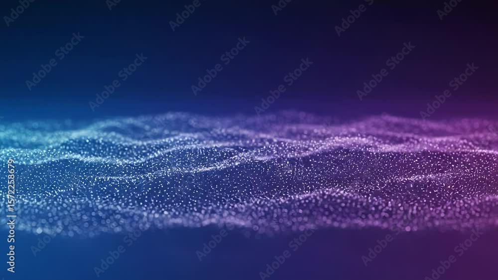 Poster a mesmerizing wave of particles flows across a digital and futuristic background