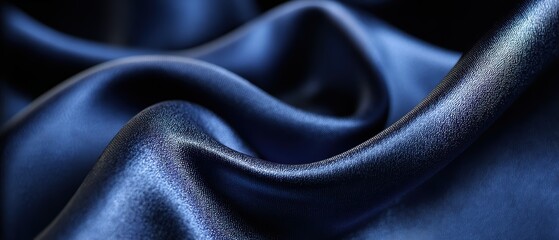 Fototapeta premium Smooth, luxurious dark blue satin fabric with elegant folds and a glossy, reflective surface
