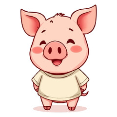 Obraz premium A cute lovely joy pig with cream shirt cartoon character illustration