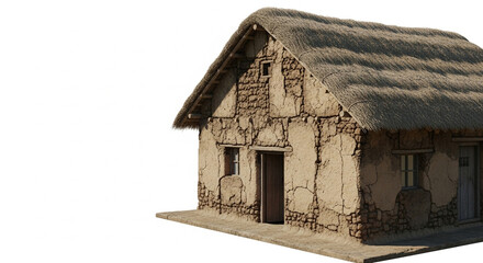 old wooden house with thatched roof