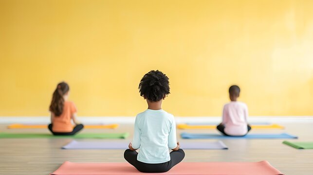 Children Meditating in Bright Yoga Studio