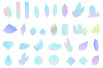グラデーションの鉱物・宝石のイラストセット（区切り線あり）　パターン　背景イラスト　ベクター素材