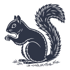 Squirrel Silhouette Isolated Wild Animal on White Background