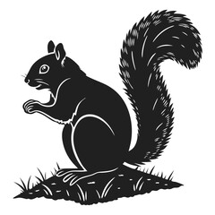 Squirrel Silhouette Isolated Wild Animal on White Background