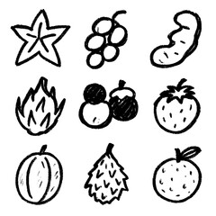 Kids Crayon Fruit Doodle Set – Hand Drawn Childlike Style – Transparent Background