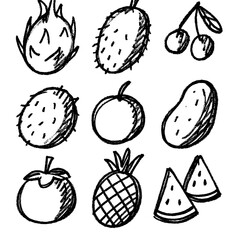 Kids Crayon Fruit Doodle Set – Hand Drawn Childlike Style – Transparent Background