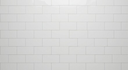 White rectangular subway tiles on a wall arranged in a staggered brick pattern with subtle surface reflections