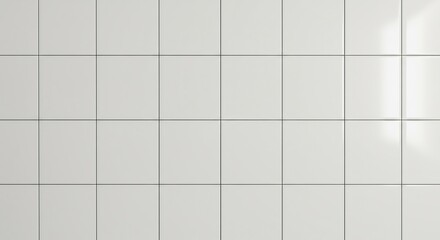 White rectangular tiles with dark grout lines forming a grid featuring glossy reflections on the right