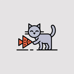 Grey Cat Holding Orange Fish Cartoon Illustration vector cat day special