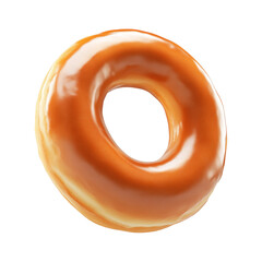 Tasty round donut topped with caramel and vanilla glaze swirl, isolated on white transparent background, concept of sweet dessert snack