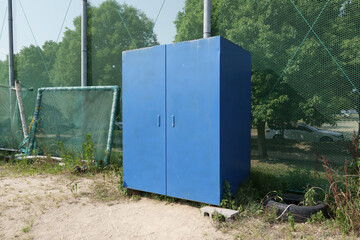 Blue Outdoor Metal Cabinet by Sports Fence