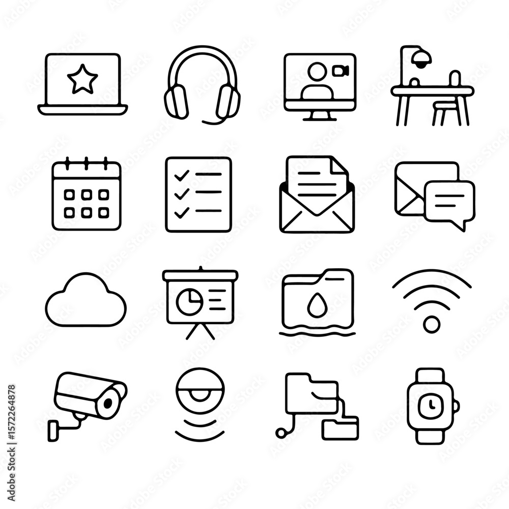 Poster a minimalist collection of modern digital technology icons perfect for design and content. simple an