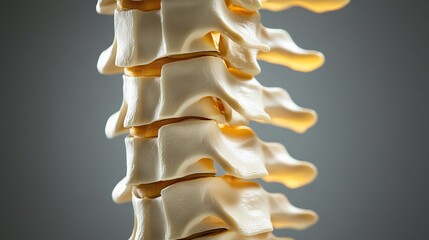 Human spine model with damaged vertebrae, close-up view of injury area for medical education and healthcare concepts, anatomical study of vertebral column and spinal disorders.
