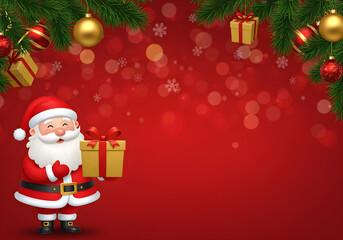 christmas santa claus with gift on red background holiday decoration
