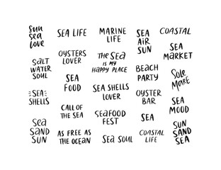Hand drawn sea phrase vector set