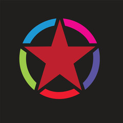 Red Star in a Circle with Colorful Arcs - Emblem
