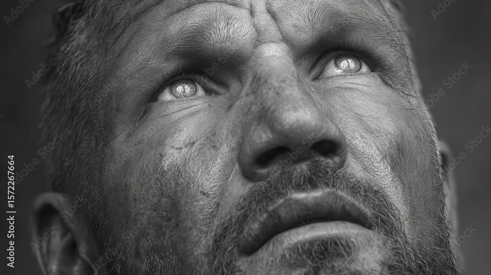 Poster close-up portrait of a man with intense expression.