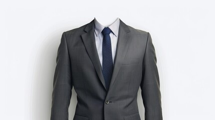 For passport photos and other documents, you can use this template to replace formal attire. With a white background, a businessman's headless image in a jacket, shirt, and tie is displayed.